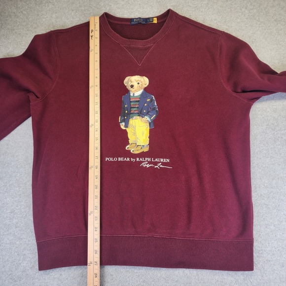 Polo Ralph Lauren Bear Mens Large Crewneck Fleece Sweater Sweatshirt Burgundy - Picture 9 of 9